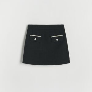 Reserved - Tvídová sukně s ozdobou - Černý