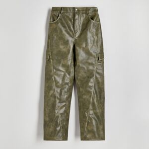 Reserved - Koženkové cargo kalhoty - Zelená