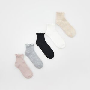 Reserved - Sada 5 párů ponožek s vysokým podílem bavlny a volánovým lemováním - Růžová
