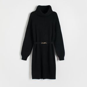 Reserved - Úpletové šaty s opaskem - Černý