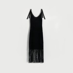 Reserved - Šaty s třásňovým lemem - Černý