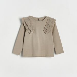 Reserved - Bavlněné tričko s dlouhými rukávy a volány - Khaki