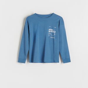 Reserved - Tričko oversized s dlouhými rukávy a potiskem - Modrá
