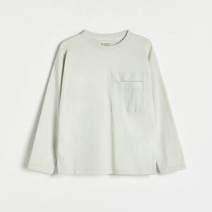 Reserved - Oversize tričko s dlouhým rukávem s kapsou - Světle šedá