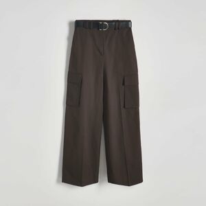 Reserved - Kalhoty s širokými nohavicemi a páskem - Hnědá