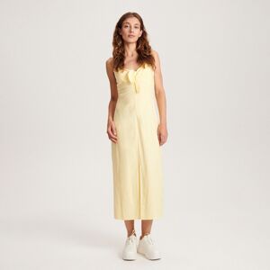 Reserved - Midi šaty s vázáním v pase - Žlutá
