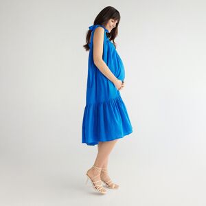 Reserved - Bavlněné šaty s volánovým lemem - Modrá