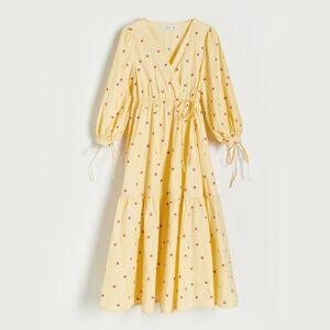 Reserved - Midi šaty s ozdobnou květinovou výšivkou - Žlutá