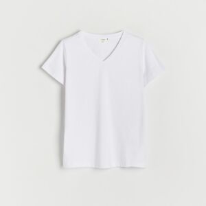 Reserved - Tričko s výstřihem ve tvaru V - Bílá