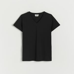Reserved - Tričko s výstřihem ve tvaru V - Černý