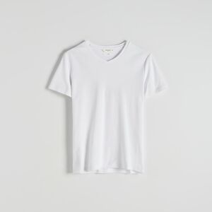 Reserved - Tričko střihu slim s výstřihem do V - Bílá