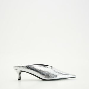 Reserved - Metalizované kožené boty mules - Stříbrná