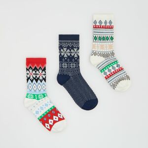 Reserved - Sada 3 párů ponožek s vánočním vzorem - Tmavomodrá