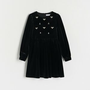 Reserved - Velurové šaty s ozdobou - Černý