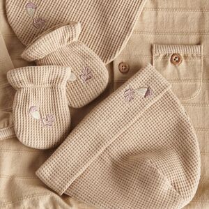 Reserved - Babies` cap, muffler & mittens - Béžová