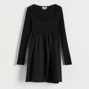 Reserved - Mini šaty z kombinace materiálů - Černý